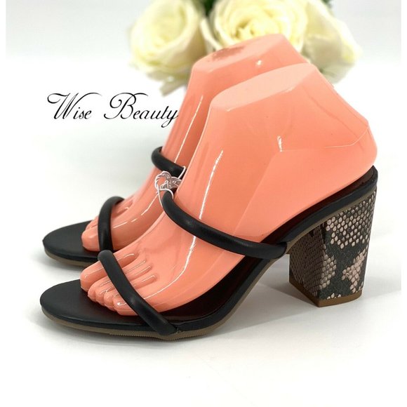 NEW Womens Cass Open Toe Heeled Sandals Size 6 Shoe Black Snake Print A New Day - Picture 5 of 8